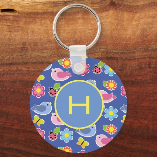 Birds, Butterflies & Ladybugs Flowers Initiaal Sleutelhanger (Achterkant)