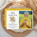 Birds Canaries Flowers 60th Birthday Foto Kaart<br><div class="desc">vintage 60ste verjaardagsfeest fotouitnodiging met gele kanaries zingen in de takken van een boom bloeien met lentebloemen. Neem contact met mij op voor hulp bij uw aanpassingen of om aanvullende matching of coördinatie van Zazzle-producten voor uw feest aan te vragen.</div>