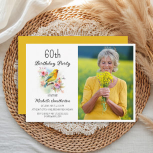  Birds Canaries Flowers 60th Birthday Foto Kaart
