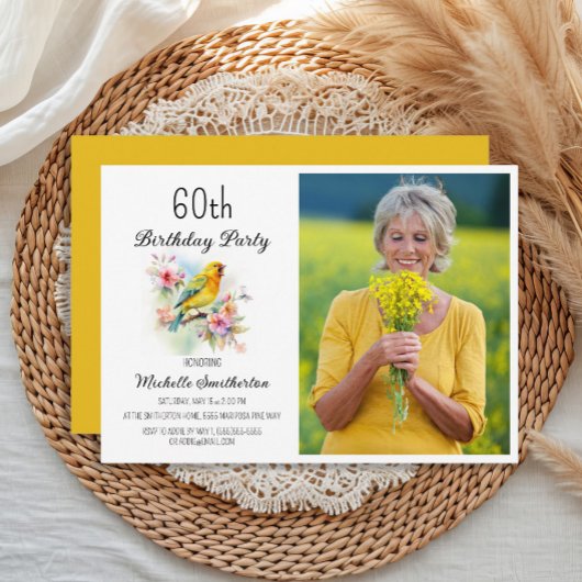  Birds Canaries Flowers 60th Birthday Foto Kaart