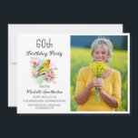 Birds Canaries Flowers 60th Birthday Foto Kaart<br><div class="desc">vintage 60ste verjaardagsfeest fotouitnodiging met gele kanaries zingen in de takken van een boom bloeien met lentebloemen. Neem contact met mij op voor hulp bij uw aanpassingen of om aanvullende matching of coördinatie van Zazzle-producten voor uw feest aan te vragen.</div>