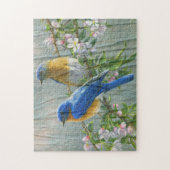 Birds Cherry Blossom Wood Pattern Waterverf Art Legpuzzel (Verticaal)
