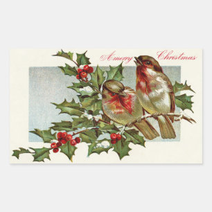 Birds en Holly Christmas Rechthoekige Sticker