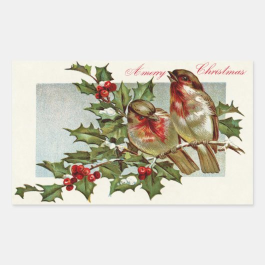  Birds en Holly Christmas Rechthoekige Sticker (Voorkant)