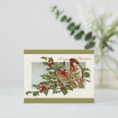  Birds en Holly Olive Green Christmas Feestdagenkaart (Staand voorkant)