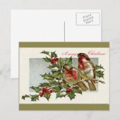  Birds en Holly Olive Green Christmas Feestdagenkaart (Voorkant / Achterkant)