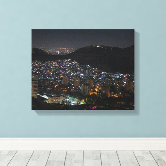 Bird's Eye uitzicht fotografie van stadslichten Canvas Afdruk (Insitu (Houten vloer))