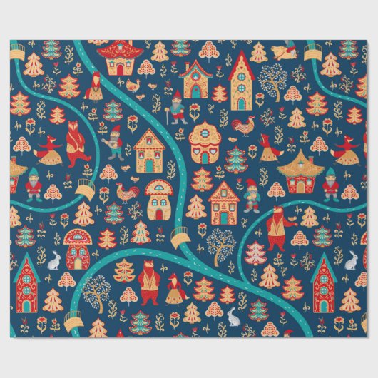 Bird's eye uitzicht. Houses, bos, dwergen, beren,  Cadeaupapier (Vlak)