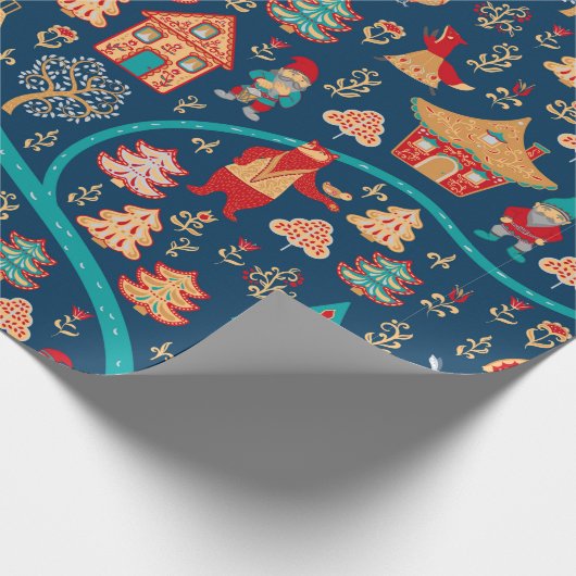 Bird's eye uitzicht. Houses, bos, dwergen, beren,  Cadeaupapier (Hoek)