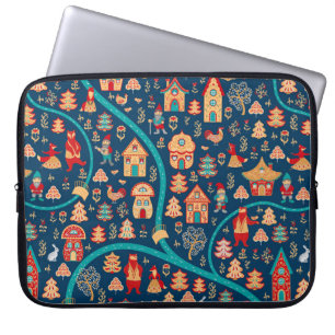 Bird's eye uitzicht. Houses, bos, dwergen, beren,  Laptop Sleeve