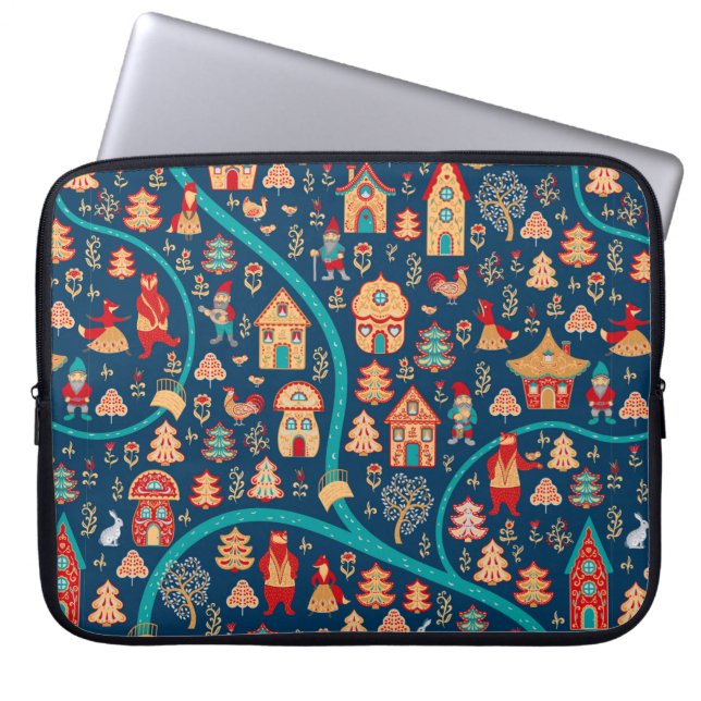 Bird's eye uitzicht. Houses, bos, dwergen, beren,  Laptop Sleeve (Voorkant)