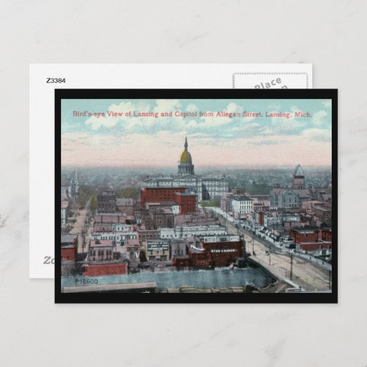Bird's Eye Uitzicht, Lansing, MI c1915 Briefkaart (Voorkant / Achterkant)