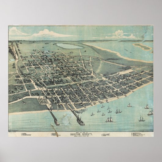 Bird's Eye Uitzicht Map of Corpus Christi Texas 18 Poster (Voorkant)