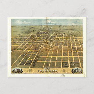 Bird's Eye Uitzicht of Champaign Illinois (1869) Briefkaart