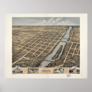 Bird's Eye Uitzicht of Genève, Illinois (1869) Poster