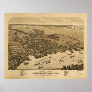 Birds eye uitzicht of Jacksonville Florida (1876) Poster