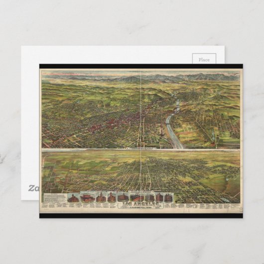 Bird's Eye Uitzicht of Los Angeles California in 1 Briefkaart (Voorkant / Achterkant)