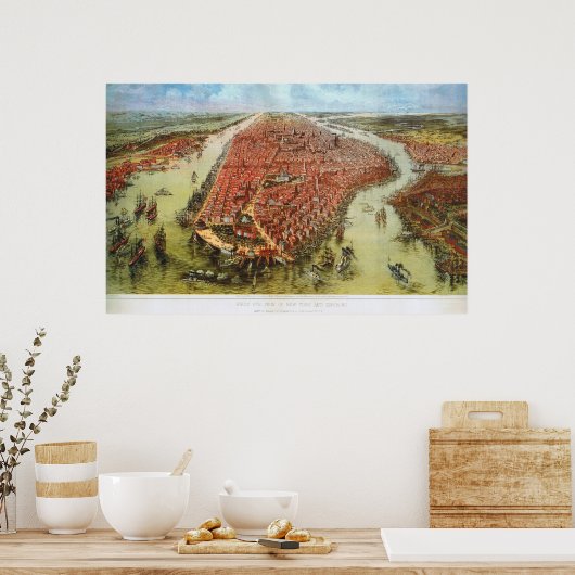 Bird's Eye Uitzicht of Manhattan, Bachmann 1865 Pr Poster (Keuken)