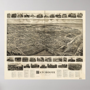 Bird's Eye Uitzicht of Patchogue, New York (c1905) Poster