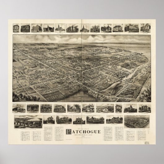 Bird's Eye Uitzicht of Patchogue, New York (c1905) Poster (Voorkant)