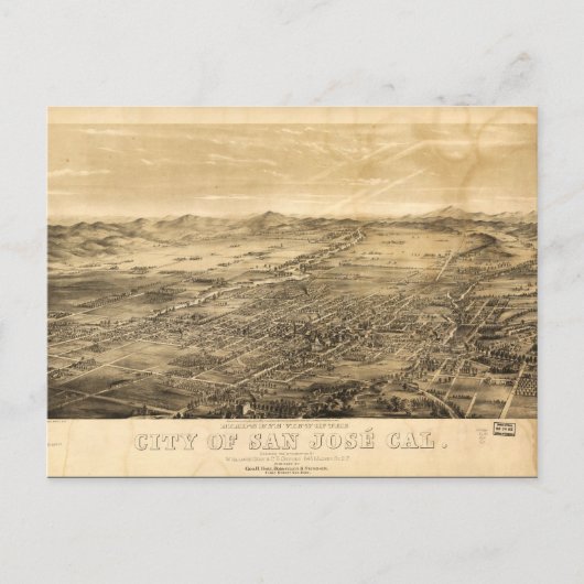 Bird's Eye Uitzicht of San Jose, California (1869) Briefkaart (Voorkant)