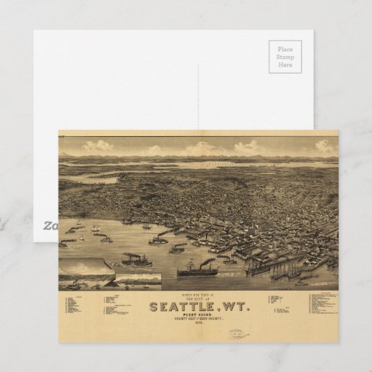 Bird's Eye Uitzicht of Seattle, Washington (1884) Briefkaart (Voorkant / Achterkant)