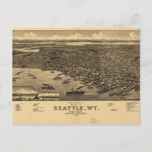Bird's Eye Uitzicht of Seattle, Washington (1884) Briefkaart (Voorkant)