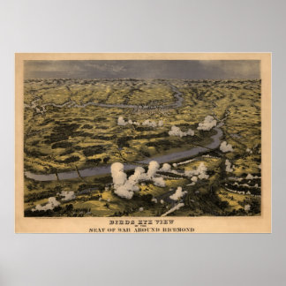 Birds Eye Uitzicht Seat of War Around Richmond Map Poster