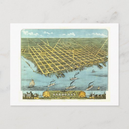  Bird's-Eye Uitzicht van Sandusky, Ohio Briefkaart (Voorkant)