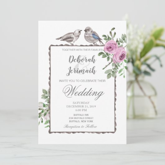 Birds & Flowers Lente Zomer Huwelijksuitnodiging Kaart (Staand voorkant)