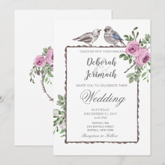 Birds & Flowers Lente Zomer Huwelijksuitnodiging Kaart (Voorkant / Achterkant)