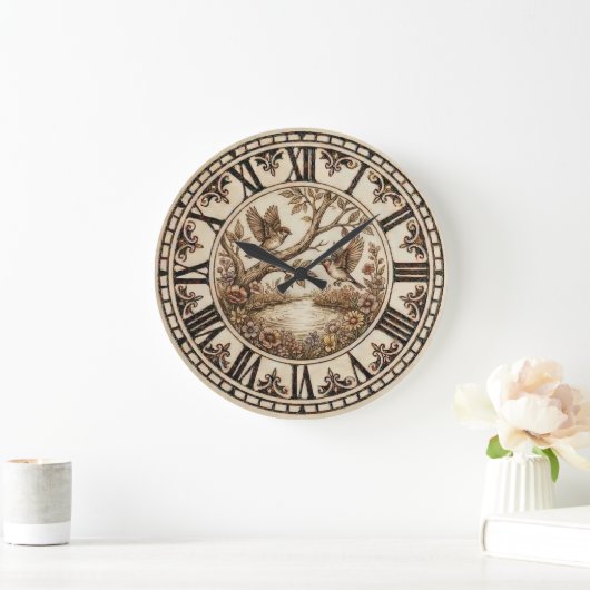 Birds & Flowers Rustic Wall Clock Grote Klok (Huis)