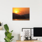 Birds Flying in Sunset Sky Over East Lake Poster (Thuiskantoor)