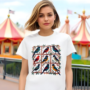 Birds Folk Art - 3x3 Vogelliefhebber Aardig & Rust T-shirt