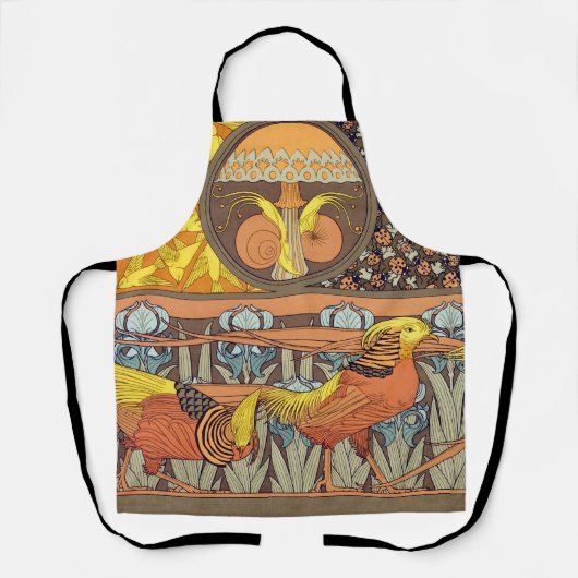 Birds,Golden Pheasants & Irise Art Nouveau Schort (Voorkant)
