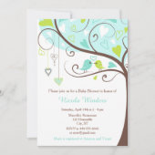 Birds Hearts Tree Blauw en Groen Baby shower Kaart (Voorkant)