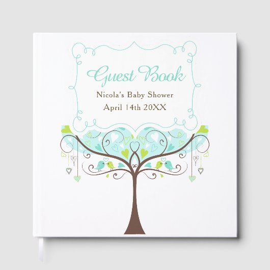 Birds Hearts Tree Blue and Green Baby Shower Gastenboek (Voorkant)