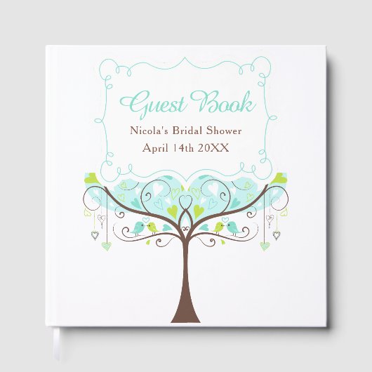 Birds Hearts Tree Blue and Green Bridal Shower Gastenboek (Voorkant)