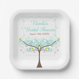 Birds Hearts Tree Blue and Green Bridal Shower Papieren Bordje