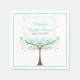 Birds Hearts Tree Blue and Green Bridal Shower Servet