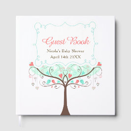 Birds Hearts Tree Mint and Coral Baby Shower Gastenboek