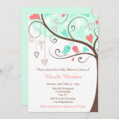 Birds Hearts Tree Mint en Coral Baby shower Kaart (Voorkant / Achterkant)