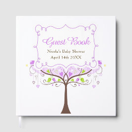 Birds Hearts Tree Purple and Green Baby Shower Gastenboek