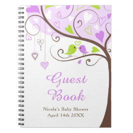 Birds Hearts Tree Purple and Green Baby Shower Notitieboek