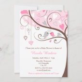 Birds Hearts Tree Roze Baby shower Kaart (Voorkant)