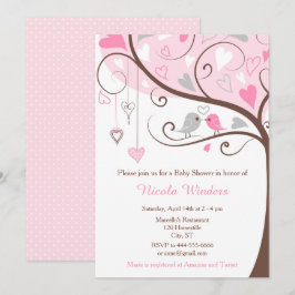 Birds Hearts Tree Roze Baby shower Kaart