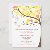 Birds Hearts Tree Yellow en Coral Vrijgezellenfees Kaart (Voorkant)
