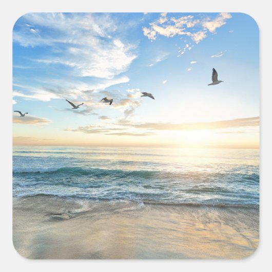 Birds in flight over the ocean vierkante sticker (Voorkant)