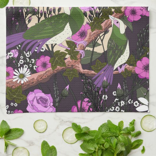 Birds In the Flowers Theedoek (Gevouwen)