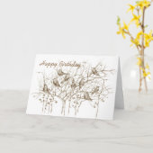 Birds in Tree Pen en Ink Sketch Verjaardag Kaart (Gele Bloem)